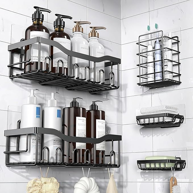 Shower Caddy Adhesive Replacement Hooks, Heavy Duty Waterproof Strips, No Drilling for Bathroom Shelves, Kitchen Racks, and Soap Holders (Transparent-4 Pack 3 Hook)