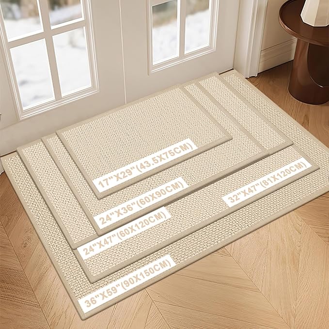 LEKEEPGO Door Mat 32"x47", Non Slip Door Mat Indoor Entrance, Rubber Backing Front Indoor Doormat Washable Absorbent Low-Profile Entryway Entry Resist Dirt Inside Door Mats, Khaki