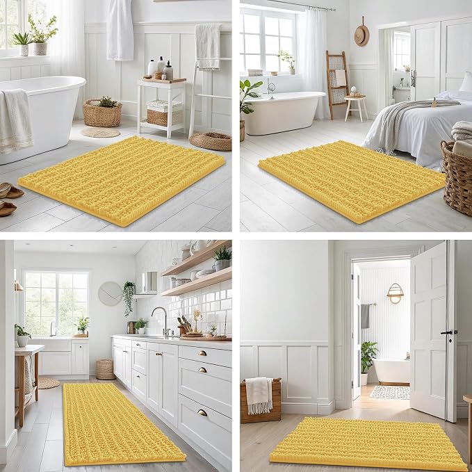 Smiry Bathroom Rugs Mat 48x32, Extra Soft Absorbent Chenille Bath Rugs, Non Slip Rubber Backing Machine Washable Quick Dry Bath Mats for Bathroom Floor, Tub, Shower, Home Decor Accessories, Yellow