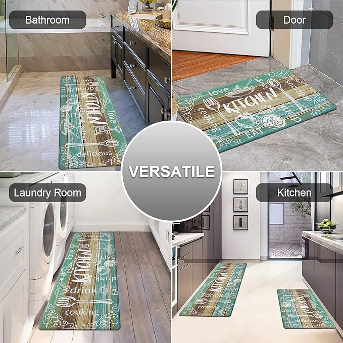 HEBE Kitchen Rugs Set of 2, Cushioned Anti Fatigue Kitchen Mats for Floor, Non Slip Waterproof Comfort Standing Desk Mat Carpet for Sink, Stove, Laundry Room