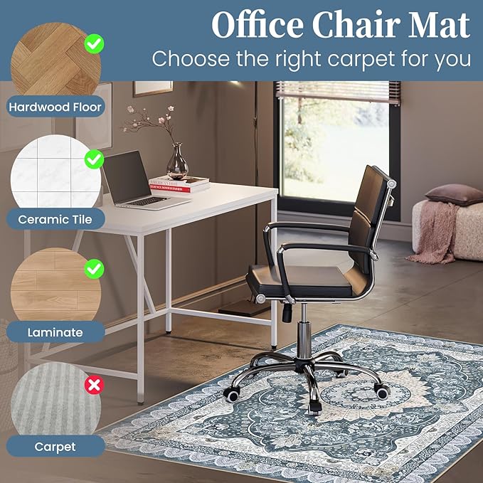 Office Chair Mat for Hardwood Floor & Tile Floor,36"X 48" Heavy Duty Desk Chair Mat for Hard Floors, Under Desk Rug for Rolling Computer Chair,Anti Slip,Low Pile Carpet Floor Protector-Square