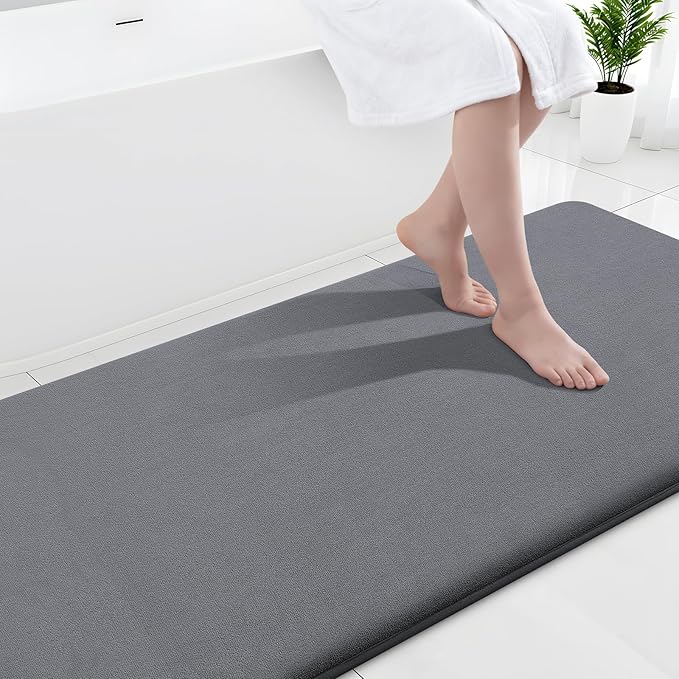 Smiry Memory Foam Bath Mat 40x24, Extra Soft and Absorbent Bathroom Mats, Non Slip Washable Carpet for Floor, Shower and Tub, Dark Grey
