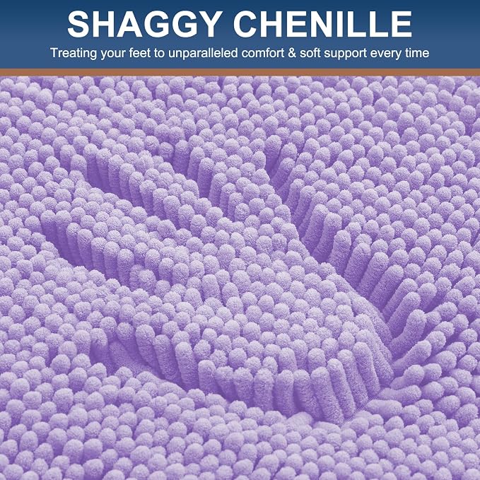 Smiry Luxury Chenille Bathroom Rugs 70x24, Extra Soft and Absorbent Shaggy Bath Mat, Machine Washable, Non-Slip Plush Carpet Runner for Tub, Shower, and Floor, Home Decor Accessories, Purple