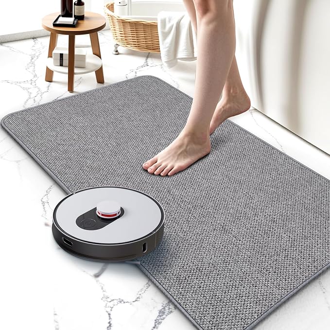 Upgraded Bath Mat 24x48Inch, Thin Bath Mats Rugs with Rubber Backing Non-Slip, Absorbent,Quick Dry Machine Washable, Home Decor Accessories Cozy Cloth Bathroom Rugs fit Under Door/Sink/Tub/Shower-Gray