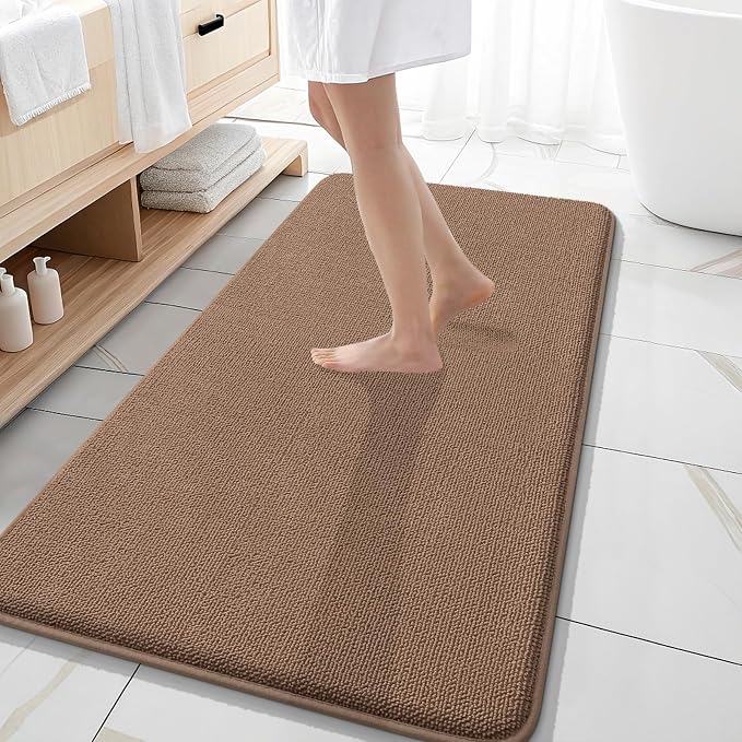 OLANLY Thick Memory Foam Bathroom Runner Rugs 47x20, Extra Soft Absorbent Long Bath Rug, Quick Dry Bath Mats, Non-Slip, Machine Washable Mat for Bathroom, Tub and Shower, Home Decor Accessories, Mocha