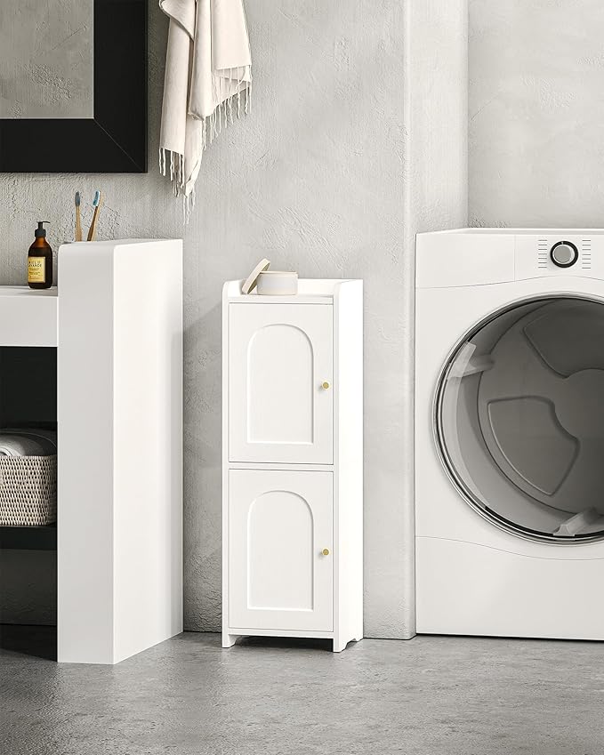 Hzuaneri Bathroom Storage Cabinet, Small Corner Floor Cabinet with 2 Doors and Adjustable Shelf, Narrow Toilet Paper Cabinets, Bathroom Organizer for Small Spaces, 7.9" D x 9.8" W x 29.5" H White