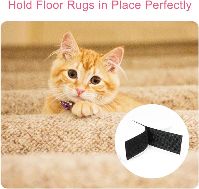 30 Sets Removable Rug Gripper - 1 x 4 Inch Velcro Strips with Adhesive, Double Sided Hook and Loop Tape, Removable Rug Tape, Reusable Velcro Gripper for Carpet by Red Snail