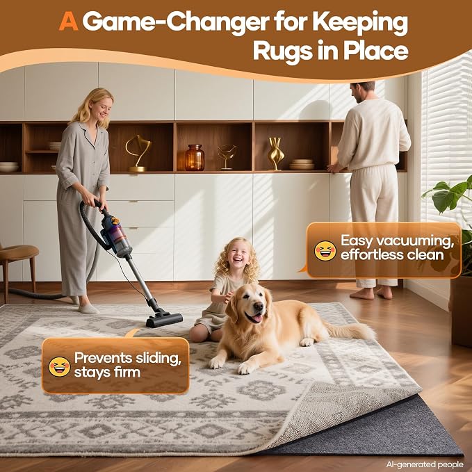 Veken Non Slip Cushioned Rug Pad Gripper 5 x 7 Ft, Felt and Silicone Backing, 1/4 inch Thick Carpet Liner for Hardwood Floors and Finishes, Under Area Rugs Anti Skid Mat, Keep Rugs Safe and in Place