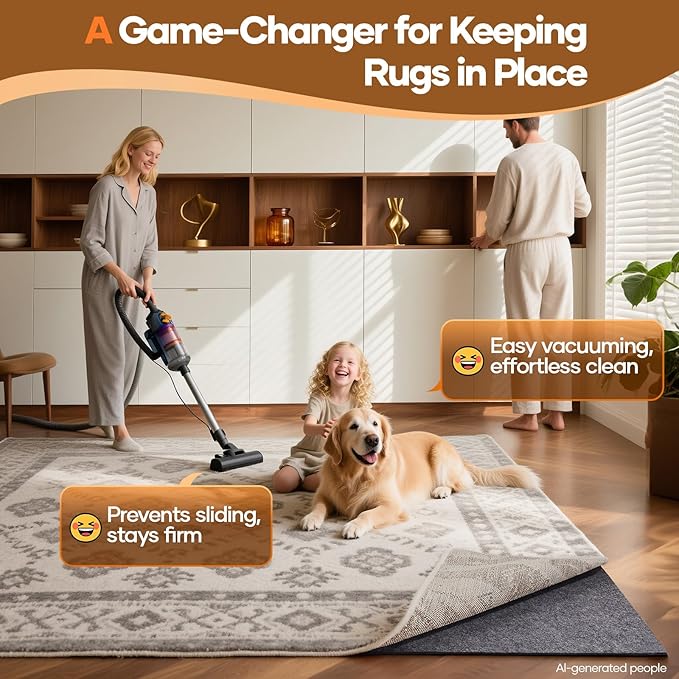 Veken Non Slip Cushioned Rug Pad Gripper, Felt and Silicone Backing, Carpet Liner for Hardwood Floors and Finishes, Under Area Rugs Anti Skid Mat, Keep Rugs Safe and in Place, 2 x 3 Ft 1/8 inch Thick