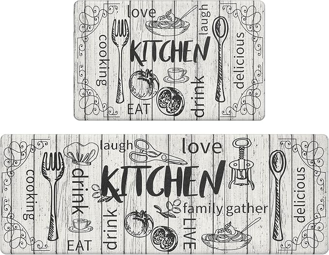 HEBE Kitchen Rugs Set of 2, Cushioned Anti Fatigue Kitchen Mats for Floor, Non Slip Waterproof Comfort Standing Desk Mat Carpet for Sink, Stove, Laundry Room