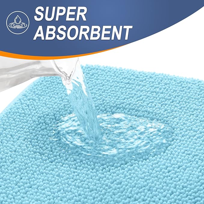 OLANLY Thick Memory Foam Small Bathroom Rugs 24x16, Extra Soft Absorbent Bath Rug, Quick Dry Bath Mats, Non-Slip, Machine Washable Carpet for Bathroom, Tub and Shower, Home Decor Accessories, Sky Blue