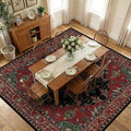RELEANY Area Rugs Square 10ft Washable Non-Slip, Floral Vintage Distress Medallion Carpet for Living Room Bedroom Dining Room, Red Black