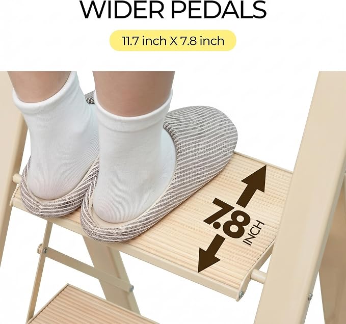 3 Step Ladder, Folding Step Stool with Wide Anti-Slip Pedal, 450lbs Sturdy Steel Ladder, Convenient Handgrip, Lightweight, Steel Step Stool
