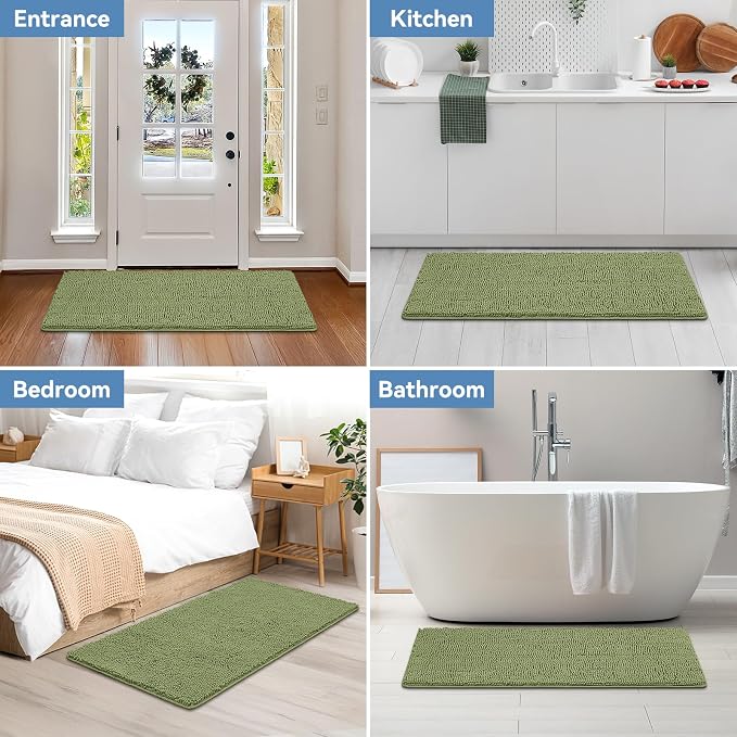 Bcoimo 48x24 Chenille Bath Mat – Non-Slip with Backing Bath Rug Ultra-Absorbent and Machine Washable Bathroom Mat Quick-Dry Design. Ideal for Bathroom Shower and Tub Areas