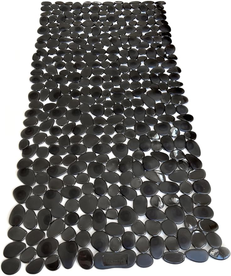 “Pebbles” Non-Slip Bathtub/Shower Mat 27.5”x14” Rectangular, Non-Toxic, Safe, Clean, Machine-Washable, Superior Grip & Drainage, Vinyl, for Smooth Floors ONLY, Transparent Black