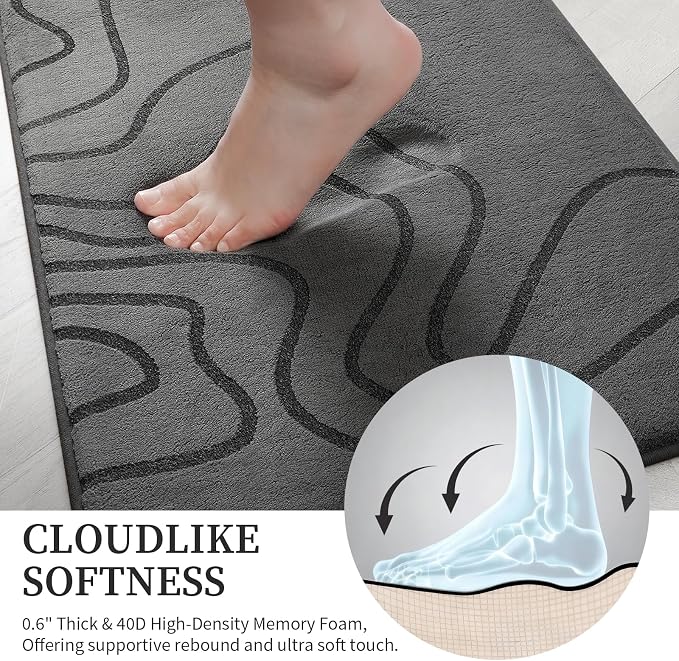YIHOUSE Memory Foam Bathroom Rugs Sets 2 Piece - Extra Thick Ultra Soft Absorbent Bath Mat Set, Non-Slip Machine Washable Bath Rugs for Bathroom, Tub & Shower, Home Decor (17"x24"+20"x46", Dark Grey)