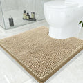 Smiry Luxury Chenille Toilet Rugs U-Shaped 24x24, Soft Absorbent Non-Slip Contour Bathroom Rugs for Toilet, Machine Washable Contoured Bath Mats, Beige