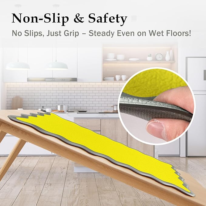 Arenarug Scalloped Yellow Gray Kitchen Mats Rugs Sets of 2 Cushioned Anti Fatigue Floor Mat Waterproof Kitchen Rugs Non Slip Foam Comfort Standing Mat for Sink Laundry