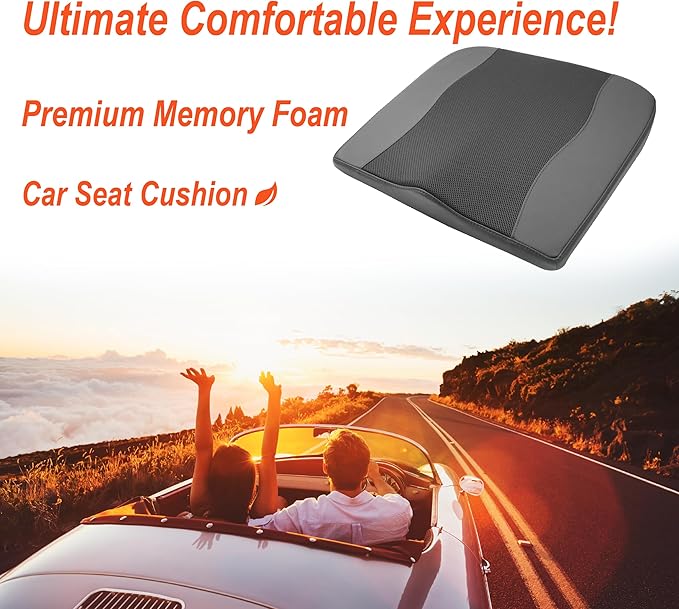 Lofty Aim Car Seat Cushion, Comfort Memory Foam Car Cushions for Driving - Sciatica & Lower Back Pain Relief, Driver Seat Pillow for Auto, Office Chair, Wheelchair - Obsidian Speck Black