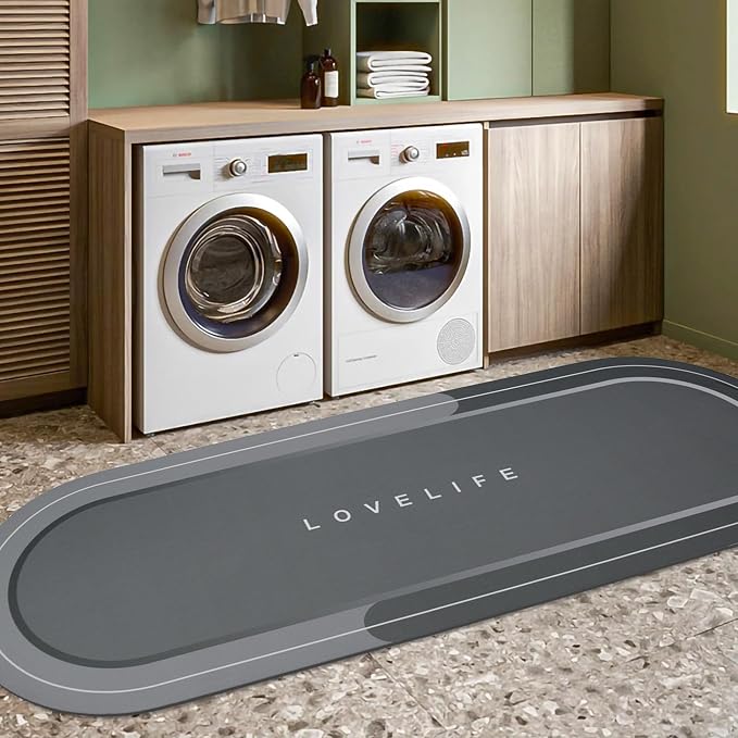 Rubber Bath mats Quick-Drying Non-Slip Bathroom mat Super Absorbent Bath mat Instant Dry Bath mat, Bathroom Rug in Front of The Kitchen Sink, Shower Room, Bathtub, Oval(Dark Grey+17x59in)