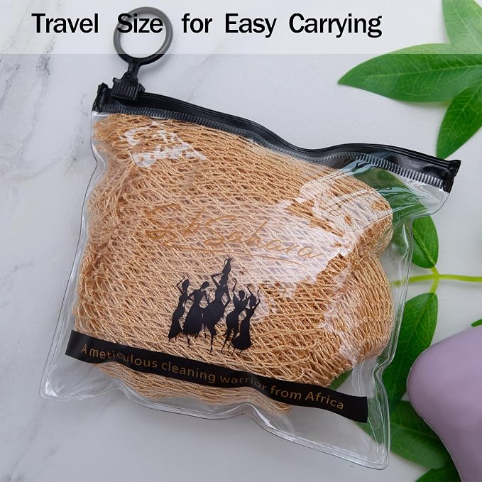 SubSahara Authentic African Net Sponge - 2 Pack Exfoliating Bath & Shower Loofah Sponge for Body & Face, Gentle Scrubber for All Skin Types, Travel, Durable
