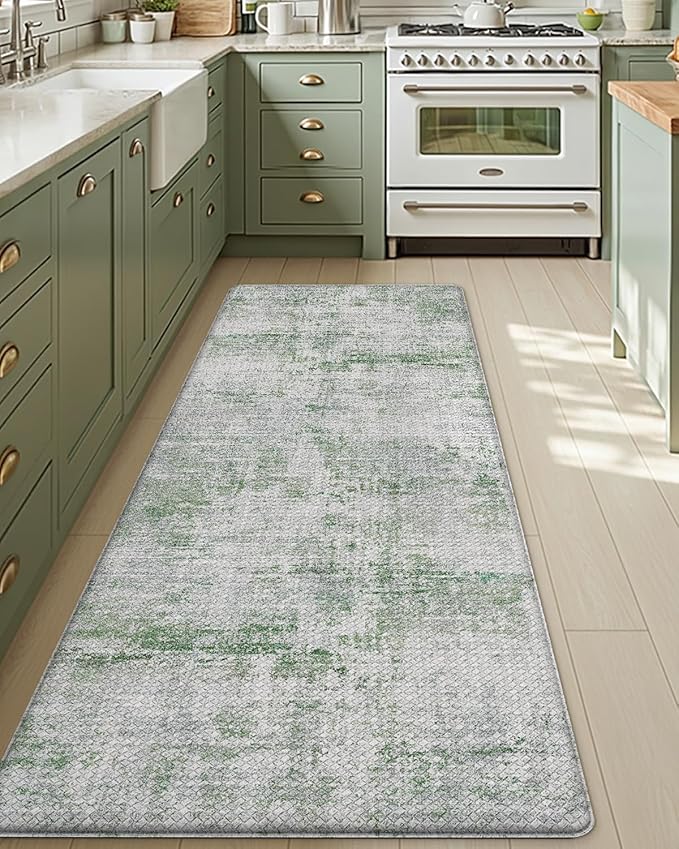 DEXI Kitchen Mats Cushioned Anti Fatigue, 23x59 Floor Padded Runner Rug Non Slip, Waterproof Standing Comfort Memory Foam for Front Sink Laundry, Green
