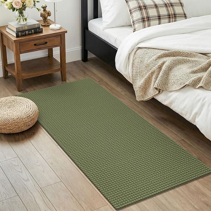 KOZYFLY 2x4 Entry Runner Rug, Small Washable Runners for Entryway, Non Slip Door Mat Indoor Entrance, Front Porch Carpet for Foyer, Kitchen, Bedroom, Bathroom, Olive Green/Earthy Green
