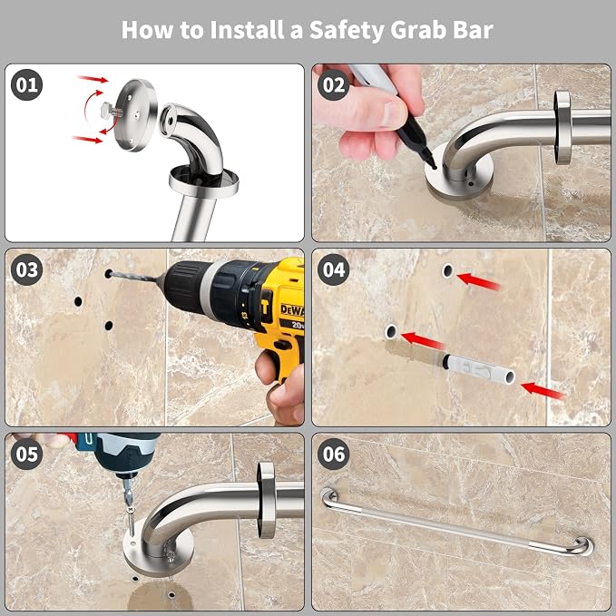 Chrome Bathroom Grab Bars 40 Inch, iHansee Anti Slip Grab Bar w/Knurled Grip, Stainless Steel Safety Handle for Bathtub, Wall Mounted Balance Support Handrail, Handicap Shower Bars for Senior Elderly