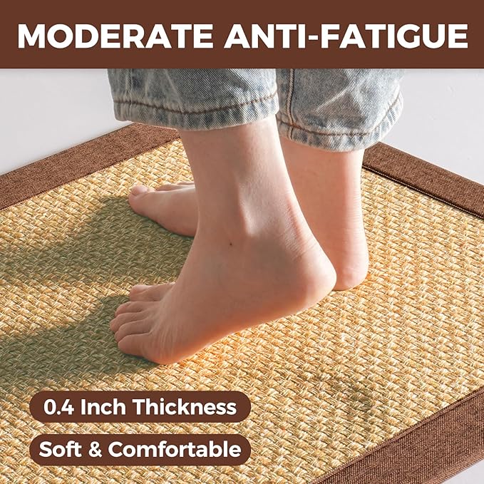 YDKGL Kitchen Runner Rugs Non Slip Washable Anti Fatigue, Super Absorbent 0.4" Thick Cushioned Long Kitchen Mats for Floor, Jute-Look Sink Floor Mat Laundry Standing Mat, Easy Clean, Brown 17"x59"