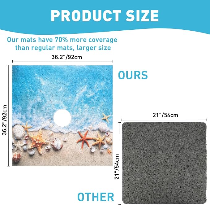 Square Shower Mat Non Slip: 36 x 36 Inch Extra Large Shower Mats with Drain Hole in Middle - PVC Loofah Anti Slip Shower Floor Matt for Inside Shower