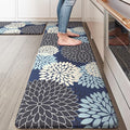 Anti Fatigue Kitchen Mats,Non Slip Farmhouse Kitchen Rugs Sets 2 Piece,Waterproof Dahlia Floral Kitchen Mat for Floor,Cushioned Standing Mat for Kitchen,Laundry,Sink,Desk,Mutil-Blue