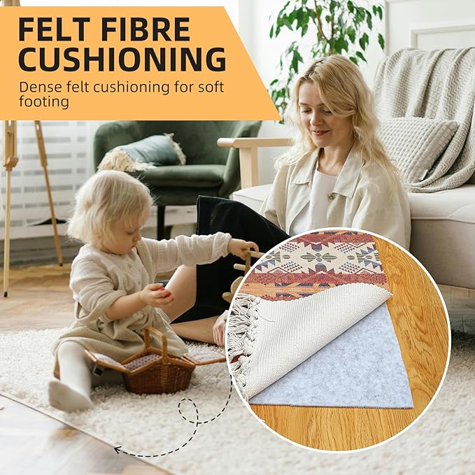 Non Slip Rug Pad, Natural Rubber Backing Rug Pads 1/4” Thick, Felt Rug Gripper Pad, Non Slip Under Carpet Mat, Under Rug Cushion for Hardwood Floors, Carpet Runners (5x8FT)
