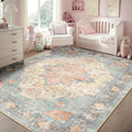 RELEANY Area Rugs 5'x7' Washable Non-Slip, Floral Vintage Distress Medallion Carpet for Living Room Bedroom Dining Room, Blue Orange Red