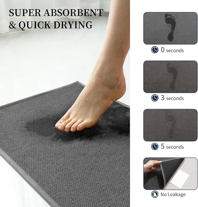 YIHOUSE Dark Gray Bathroom Rugs Sets 2 Piece, Quick Dry Thin Bath Mat, Non Slip Absorbent Machine Washable, Bath Runner Rug for Bathtub Sink Home Decor (17"x24" + 17"x47")