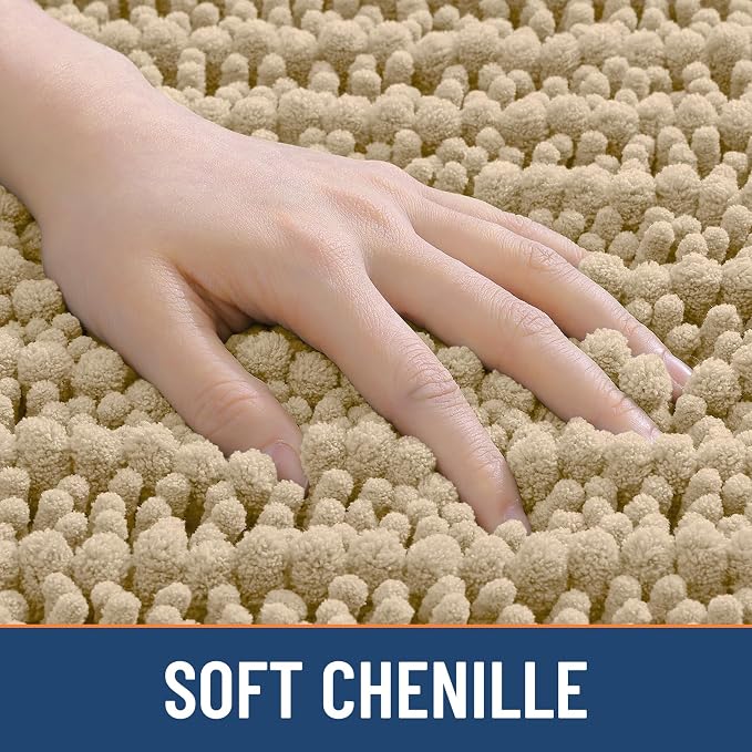 Smiry Bathroom Rugs Mat 30x20, Extra Soft Absorbent Chenille Bath Rugs, Non Slip Rubber Backing Machine Washable Quick Dry Bath Mats for Bathroom Floor, Tub, Shower, Home Decor Accessories, Beige