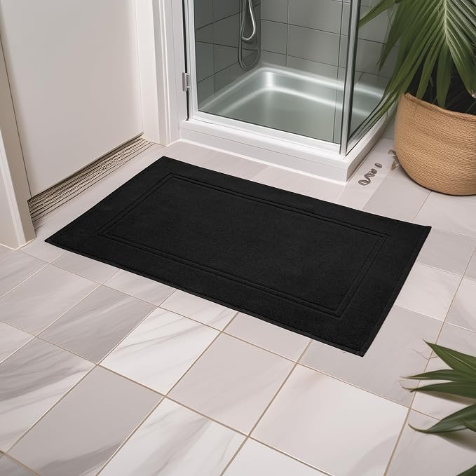 Tens Towels Pack of 2 Bath Mats 100% Cotton, 20 x 32 Inches, Super Absorbent, Hotel Quality Premium Floor Towels, Luxurious, Soft & Quick Dry, Not a Bathroom Rug, Black