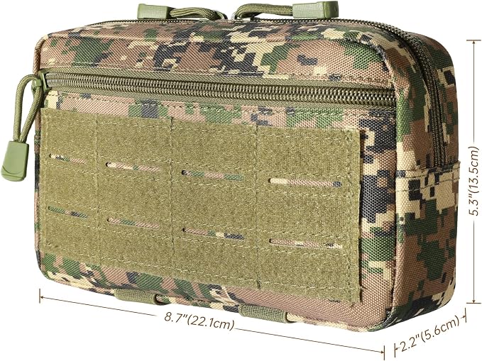 FRTKK Tactical Molle Admin Pouch Utility Laser Cut EDC Tool Pouch Bag Horizontal Modular Pouches Include US Flag Patch and Keychain
