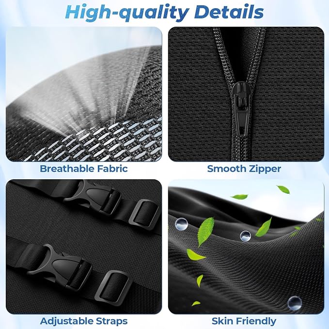 Lumbar Support Pillow for Office Chair Back Support - Memory Foam Lumbar Pillow for Car or Gaming Chair, Ergonomic Back Cushion with Adjustable Strap for Long-Hour Sitting (Black,X-Large)