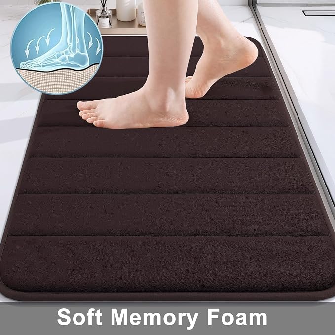 Buganda Memory Foam Bath Mat, 70" x 24", Ultra Soft and Non-Slip Bathroom Rugs, Water Absorbent and Machine Washable Bath Rug Runner for Bathroom, Shower, and Tub, Brown