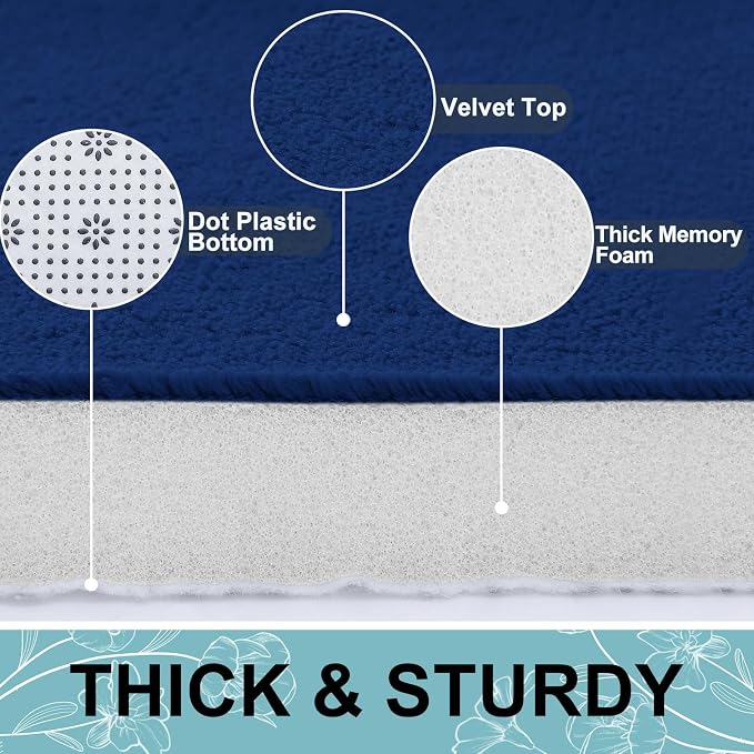 Smiry Memory Foam Bath Mat 47x17, Extra Soft and Absorbent Bathroom Mats, Non Slip Washable Carpet for Floor, Shower and Tub, Navy Blue