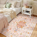 RELEANY Area Rugs 3'x4' Washable Non-Slip, Floral Vintage Distress Medallion Carpet for Living Room Bedroom Dining Room, Light Pink Colorful