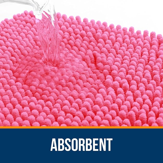OLANLY Bathroom Runner Rugs 59x20, Soft Absorbent Chenille Bath Rugs, Rubber Backing Quick Dry, Machine Washable Long Bath Mats for Bathroom Floor, Tub and Shower, Home Decor Accessories, Hot Pink