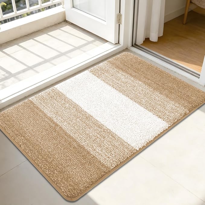 Kitinjoy Indoor Outdoor Door Mat, 44x32 Non-Slip Absorbent Dirt Trapper, Low-Profile Washable Inside Entrance Front Floor Mat, Sturdy Soft Entry Doormats for Entryway, Beige