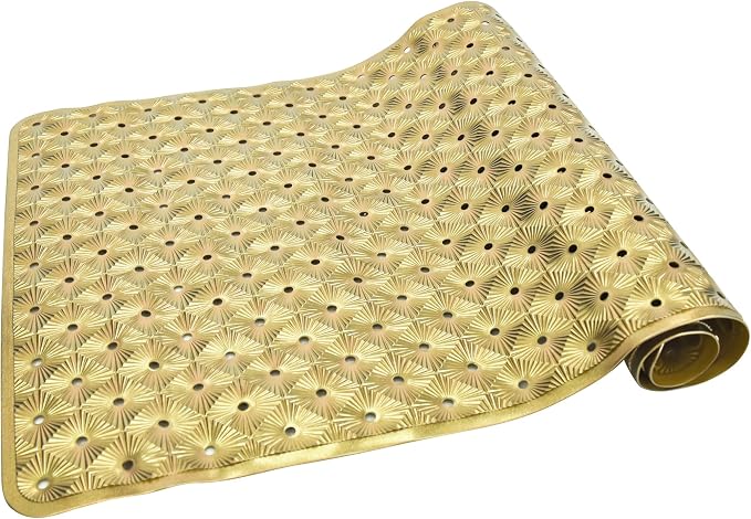Bathtub Mat Non Slip with Suction Cups 15"x27" - Anti-Slip Shower Mat for Kids, Toddlers, and Seniors - Machine Washable Bath Tub Mat with Multiple Drainage Holes (Gold)