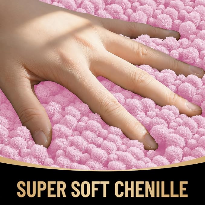 OLANLY Thick Bathroom Rugs 30x20, Extra Soft Absorbent Chenille Bath Rugs, Rubber Backing, Machine Wash Dry, Bath Mats for Bathroom Floor, Tub and Shower, Home Decor Accessories, Pink