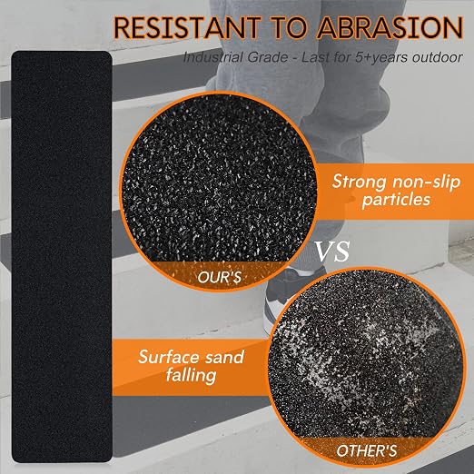 S&X Anti Slip Tape and Treads 6" x 24" 10-Pack Black Heavy Duty Non-Slip Strips for Outdoor Steps Stairs Decks Boats - High Grip, Waterproof, Oil-Proof