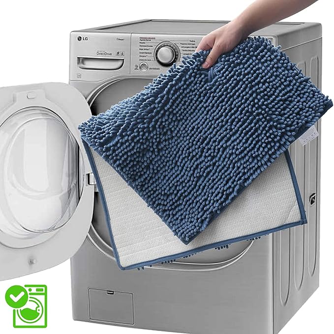 Bathroom Rugs Bath Mats for Batroom Chenillen Bath Rug Set 3 Piece Non-Slip Bath Mats, Absorbent Shaggy Rugs, Machine Wash, Perfect Plush Bathroom Mats, Bathroom Carpets Set Sky Blue