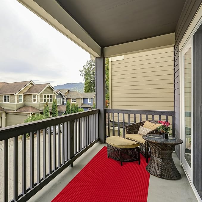 Ottomanson 2'7" x 30' Hallway Runner with Scraper Pile Extra Durable Non-Slip Rug Mat for Indoor & Outdoor Use - Ideal for Kitchen, Entryway, Patio & Garage - High-Traffic Carpet, Red