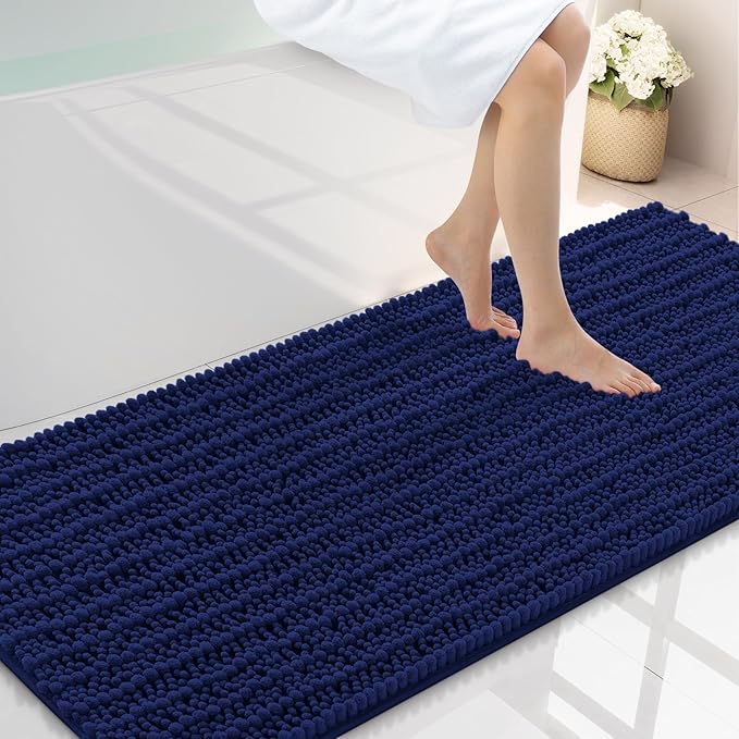 Smiry Bathroom Rugs Mat 59x20, Extra Soft Absorbent Chenille Bath Rugs, Non Slip Rubber Backing Machine Washable Quick Dry Bath Mats for Bathroom Floor, Tub, Shower, Home Decor Accessories, Navy Blue