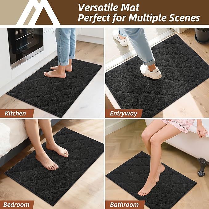 COSY HOMEER Kitchen Rugs 32"x48" Non-Slip Washable Kitchen Mats for Floor Absorbent Kitchen Carpet Soft Rugs for Kitchen,Sink Mat,Entrance,Area Rug,Black